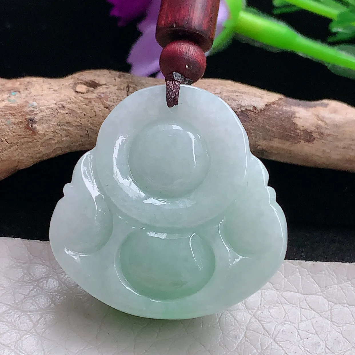 zen实拍30.6*30.5*11.5缅甸天然翡翠飘阳绿小佛公吊坠 大肚弥勒佛像玉坠