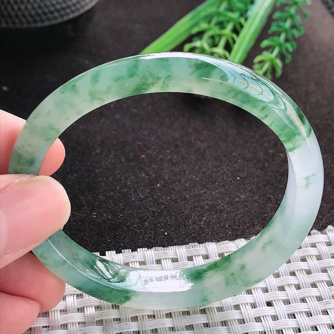 天然A货翡翠55.5/49.8/10/7老坑冰胶果冻冰飘花贵妃手镯宽边玉镯