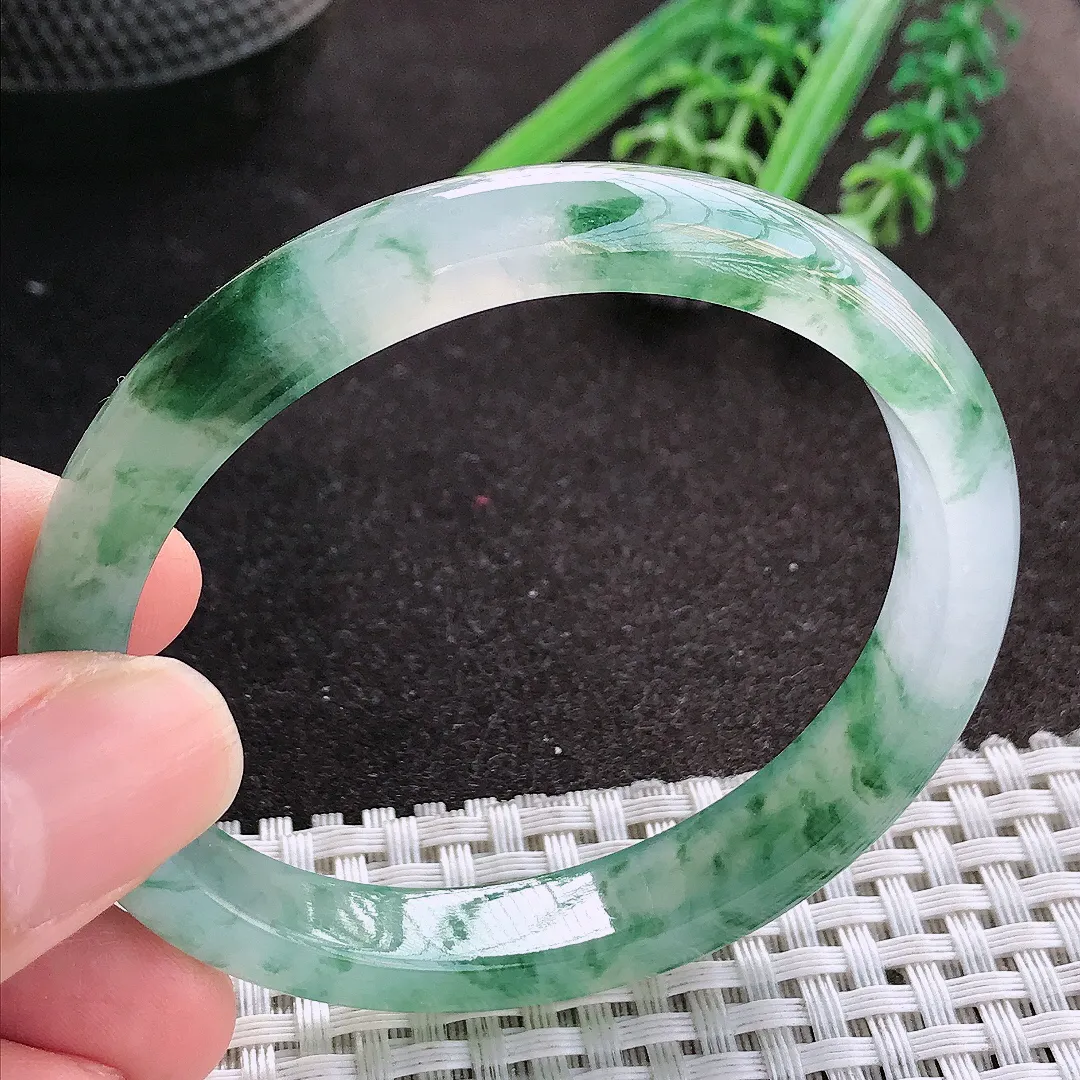 天然A货翡翠55.5/49.8/10/7老坑冰胶果冻冰飘花贵妃手镯宽边玉镯