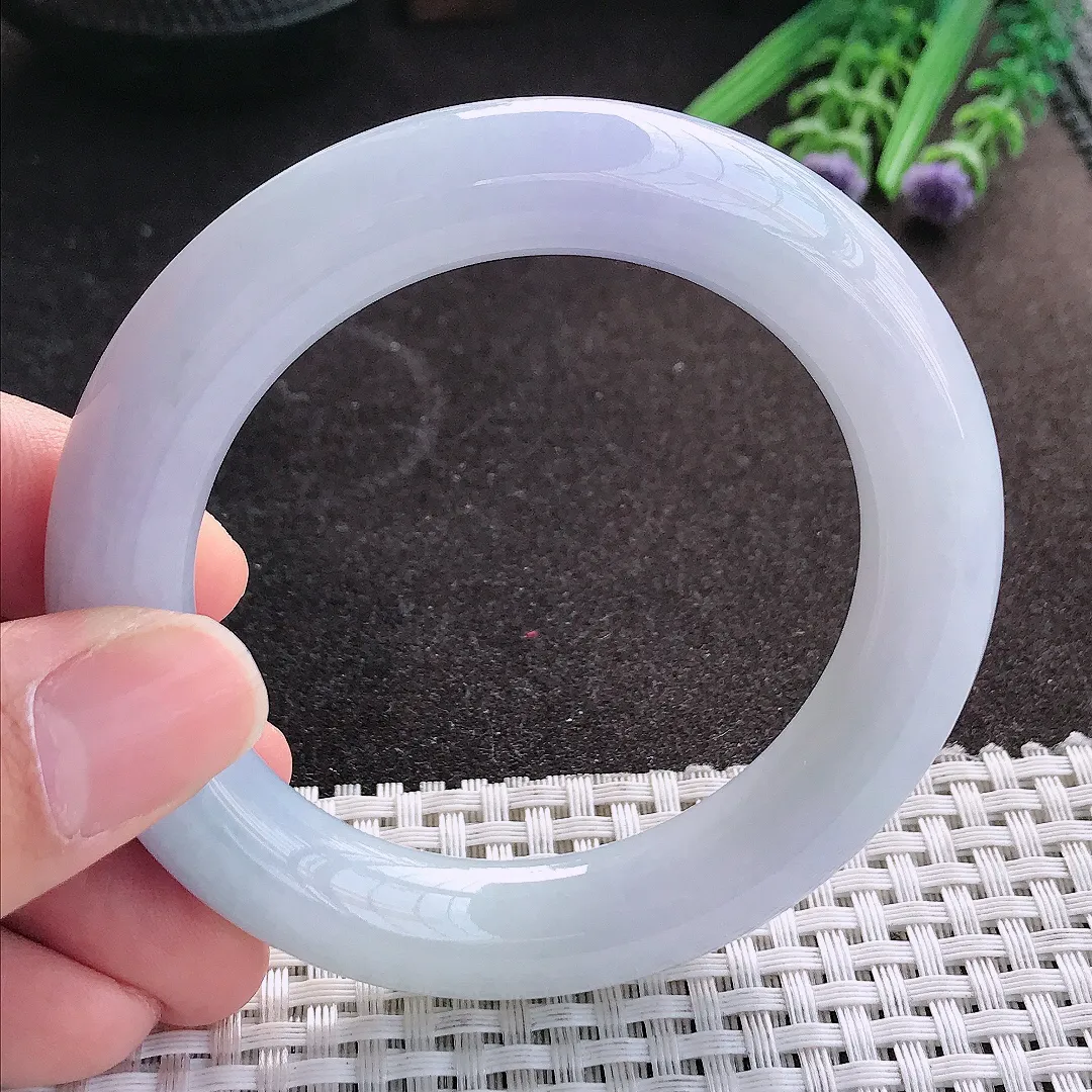 天然A货翡翠54.5/11.9/11.5老坑秀气冰润紫罗兰圆条手镯翡翠玉镯手环