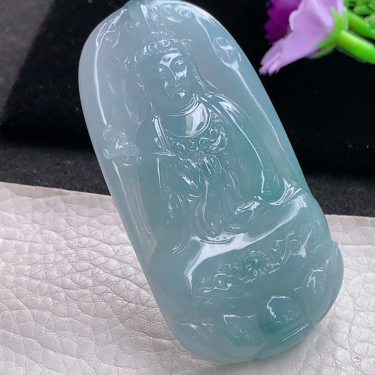 yl实拍68*36.2*7.5缅甸天然翡翠紫罗兰净瓶观音吊坠 持莲观世音菩萨