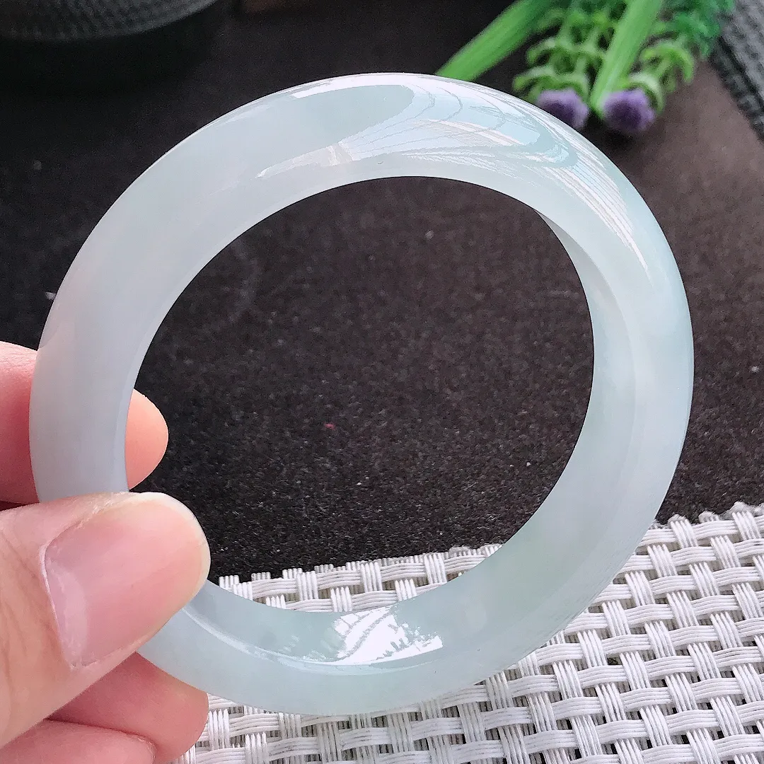 天然A货翡翠55.5/13.2/9.2老坑冰透果冻胶冰纯手镯宽边玉镯