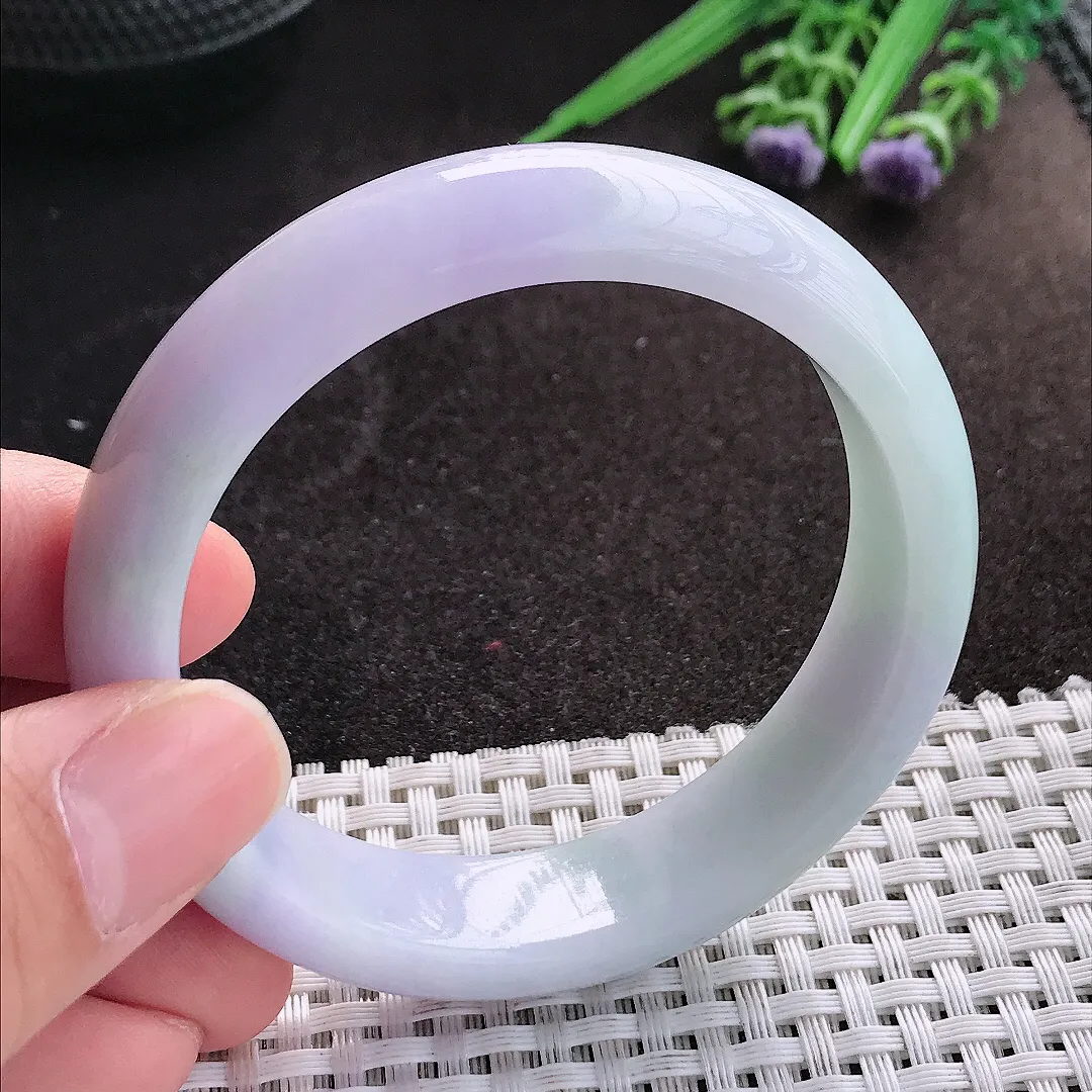 天然A货翡翠54.5/14.5/8老坑温润紫罗兰手镯宽边玉镯