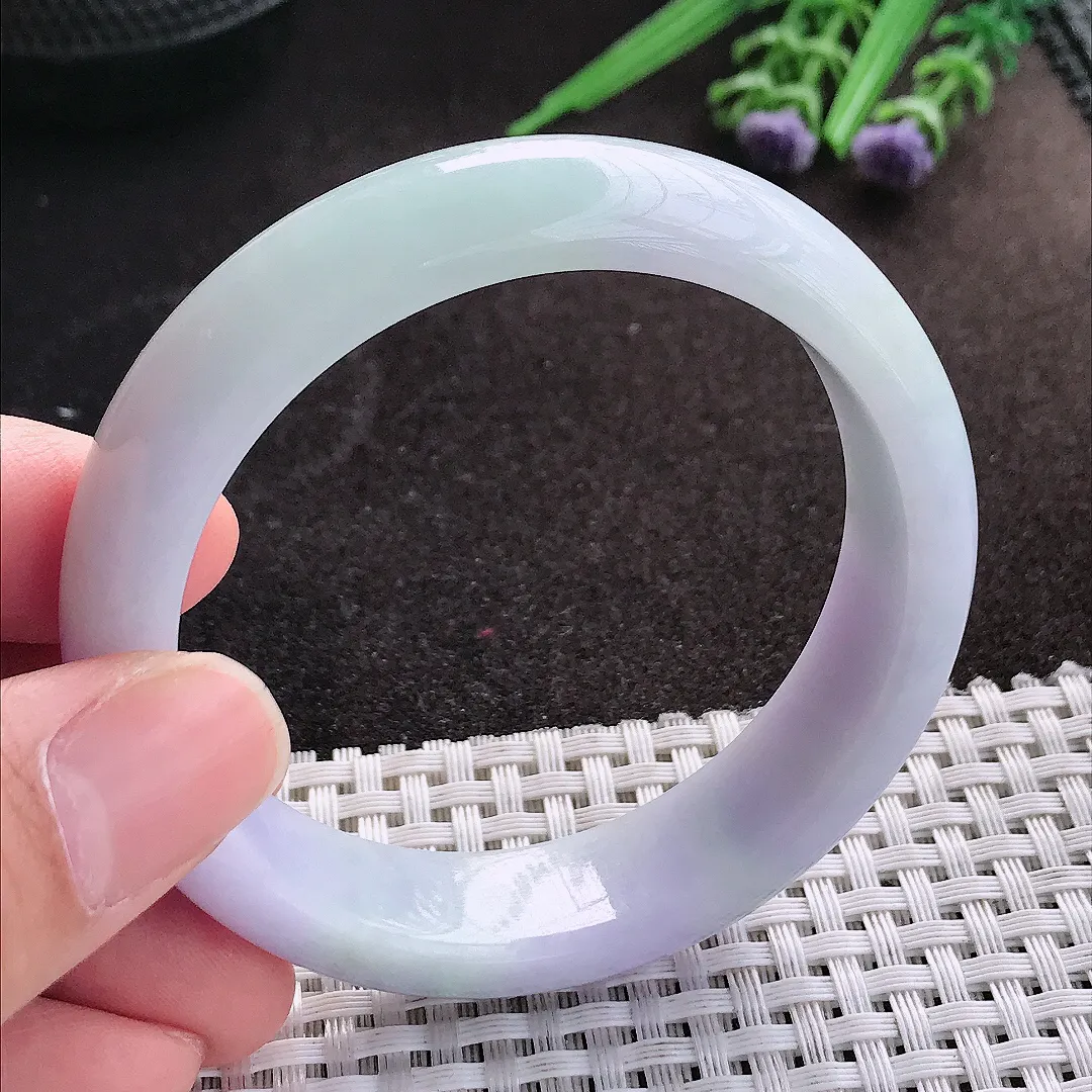 天然A货翡翠54.5/14.5/8老坑温润紫罗兰手镯宽边玉镯