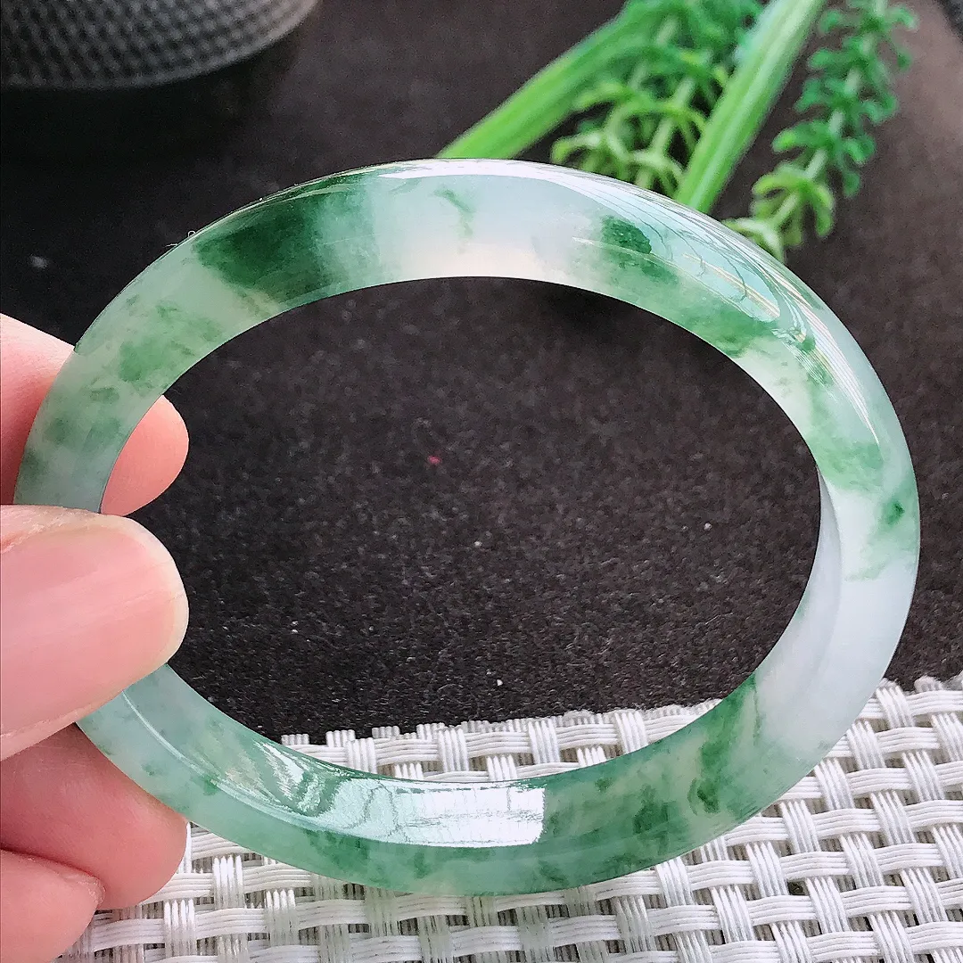 天然A货翡翠55.5/49.8/10/7老坑冰胶果冻冰飘花贵妃手镯宽边玉镯