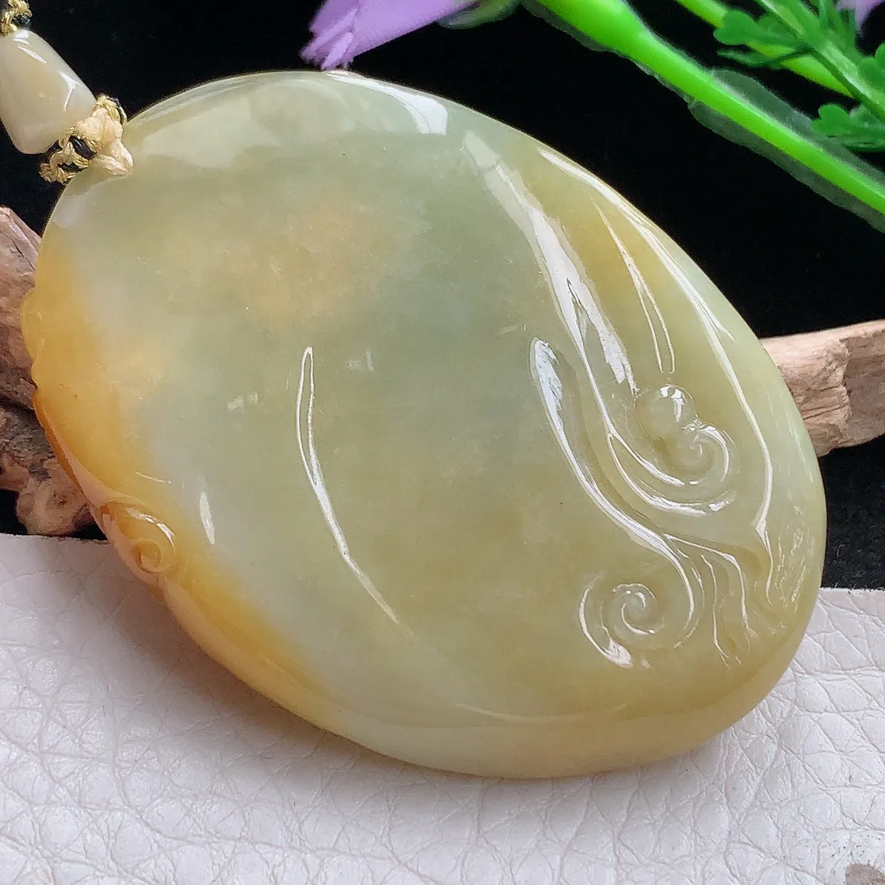 yl实拍46.8*31.8*19.6缅甸天然翡翠黄翡财神爷吊坠 冰润巧雕招财玉坠