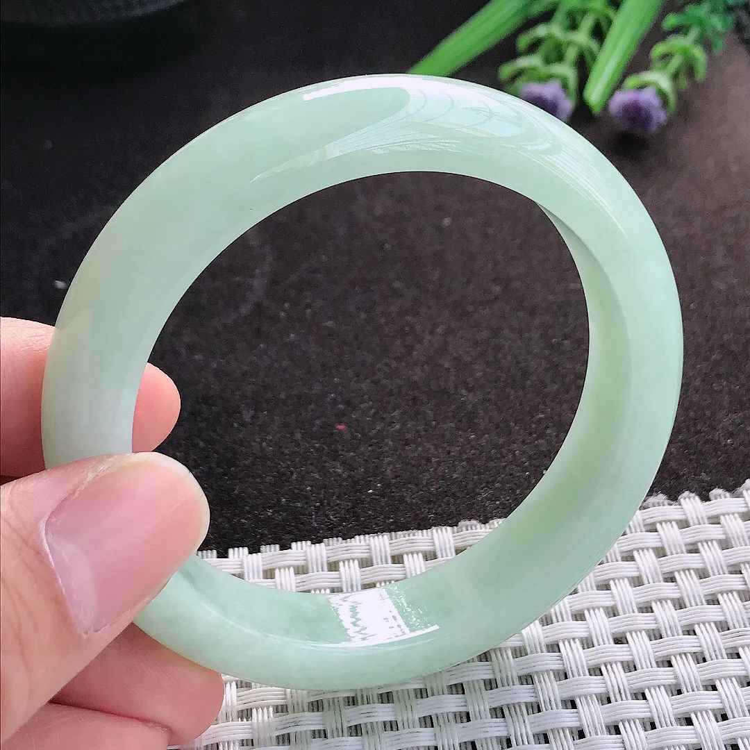 天然A货翡翠55/12.6/8.5老坑冰润起胶冰晴绿手镯宽边玉镯手环