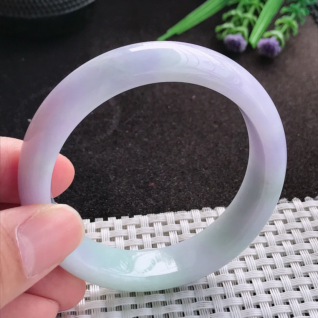 天然A货翡翠54.5/14.5/8老坑温润紫罗兰手镯宽边玉镯