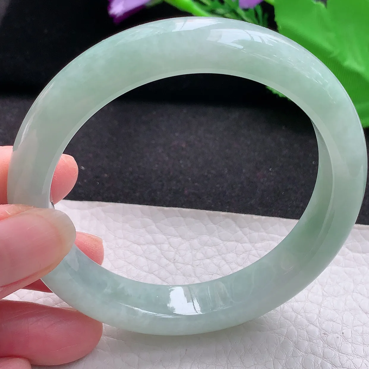 z大圈口60*12.7*8.8平安镯 缅甸翡翠A货晴绿宽边玉手镯玉手环