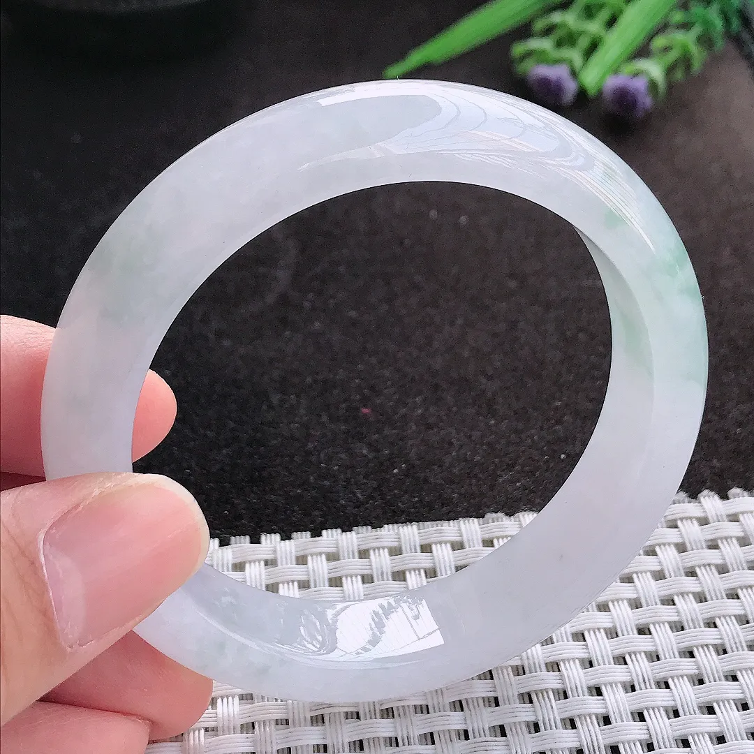 天然A货翡翠56.5/13.3/8.8老坑冰透果冻胶冰飘花手镯宽边玉镯