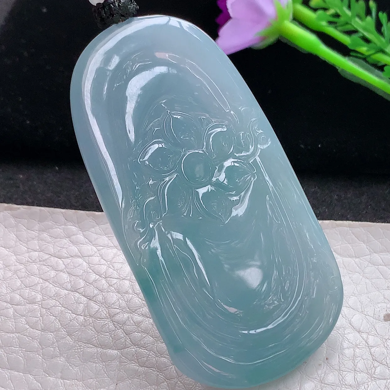 yl实拍68*36.2*7.5缅甸天然翡翠紫罗兰净瓶观音吊坠 持莲观世音菩萨