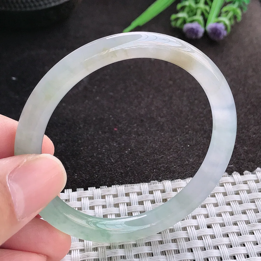 天然A货翡翠52.5/6.9/7.3老坑冰胶果冻冰晴圆条手镯细条玉镯