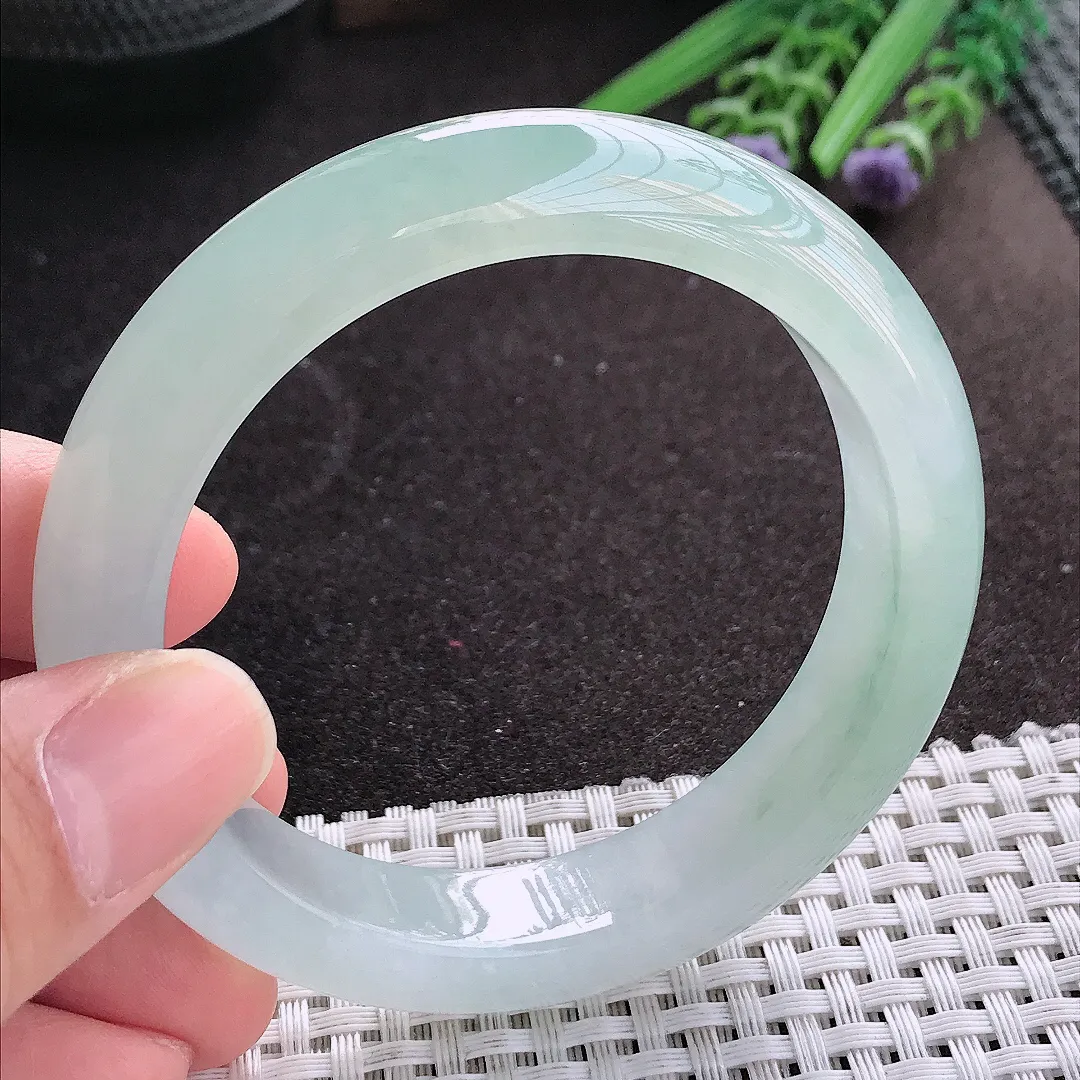 天然A货翡翠56.5/13/9.1老坑冰胶果冻冰晴手镯宽边玉镯手环