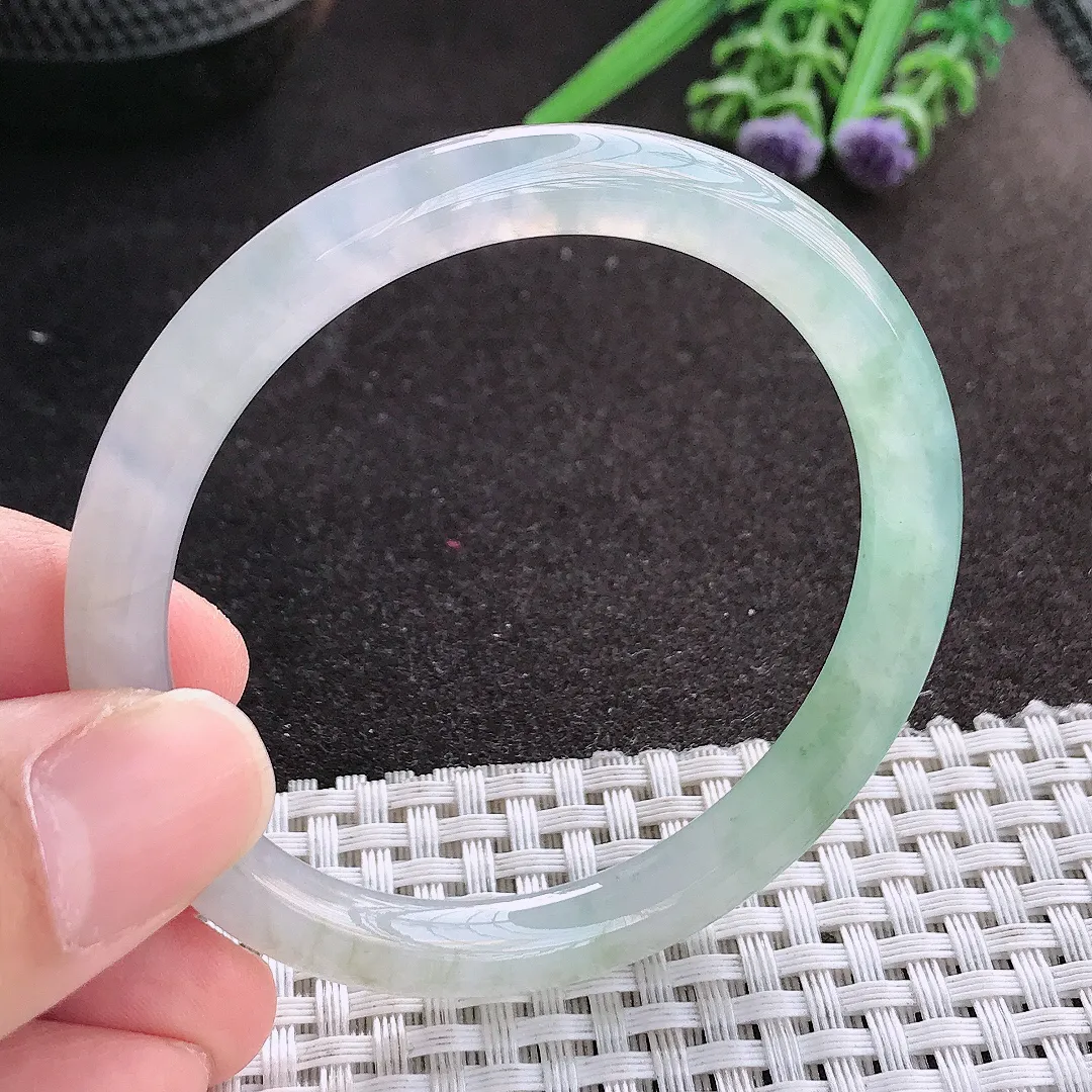 天然A货翡翠52.5/6.9/7.3老坑冰胶果冻冰晴圆条手镯细条玉镯