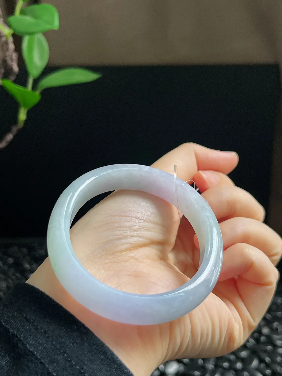 贵妃镯53.5圈口，翡翠糯化种春带彩手镯