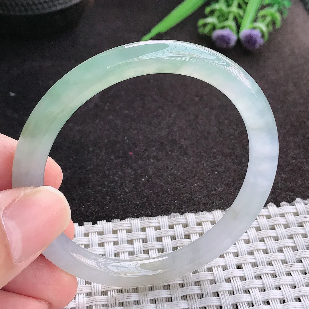 天然A货翡翠52.5/6.9/7.3老坑冰胶果冻冰晴圆条手镯细条玉镯