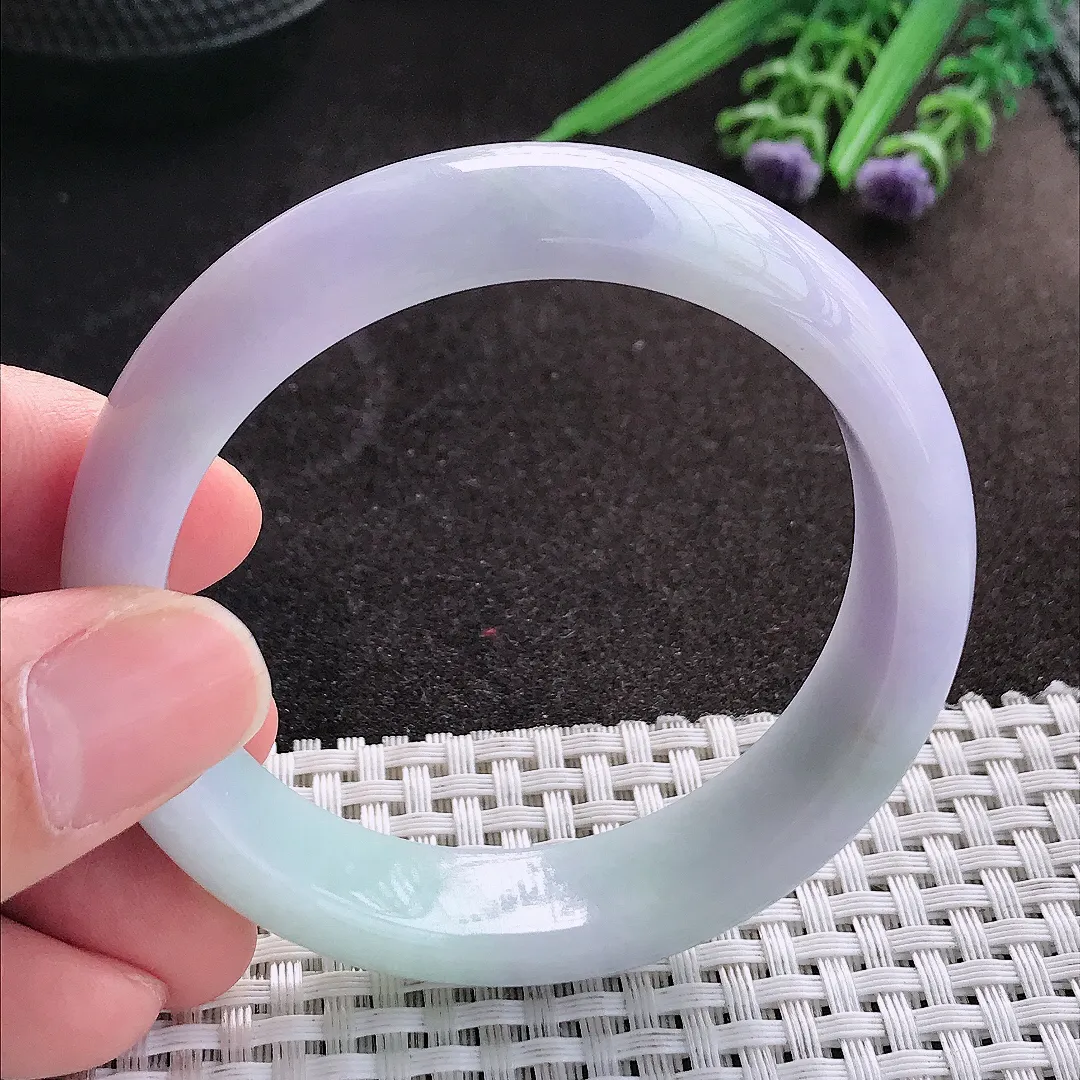 天然A货翡翠54.5/14.5/8老坑温润紫罗兰手镯宽边玉镯