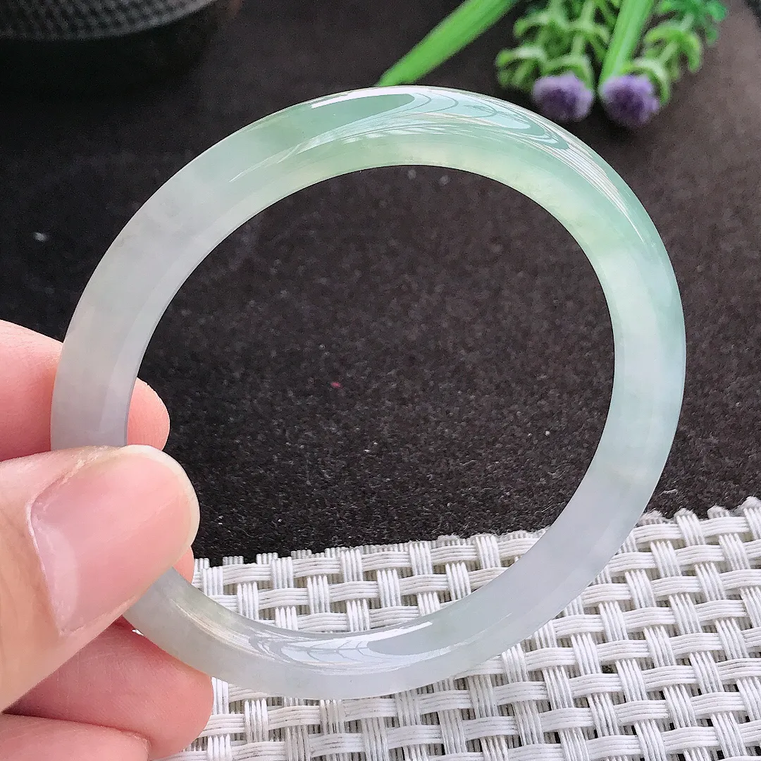 天然A货翡翠52.5/6.9/7.3老坑冰胶果冻冰晴圆条手镯细条玉镯