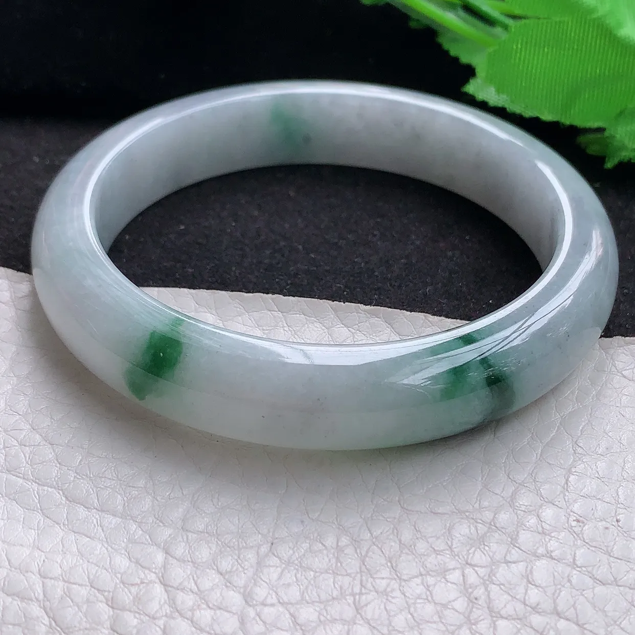 ll大圈口61*12.5*8.5平安镯 天然缅甸翡翠a货玉手镯飘花大气宽边玉手环