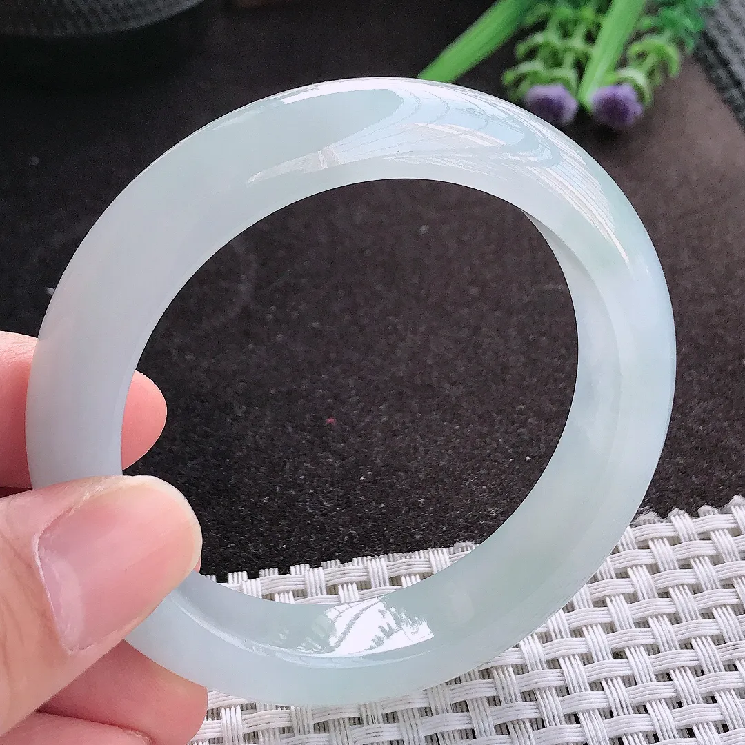 天然A货翡翠55.5/13.2/9.2老坑冰透果冻胶冰纯手镯宽边玉镯