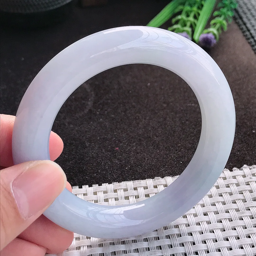 天然A货翡翠54.5/11.9/11.5老坑秀气冰润紫罗兰圆条手镯翡翠玉镯手环