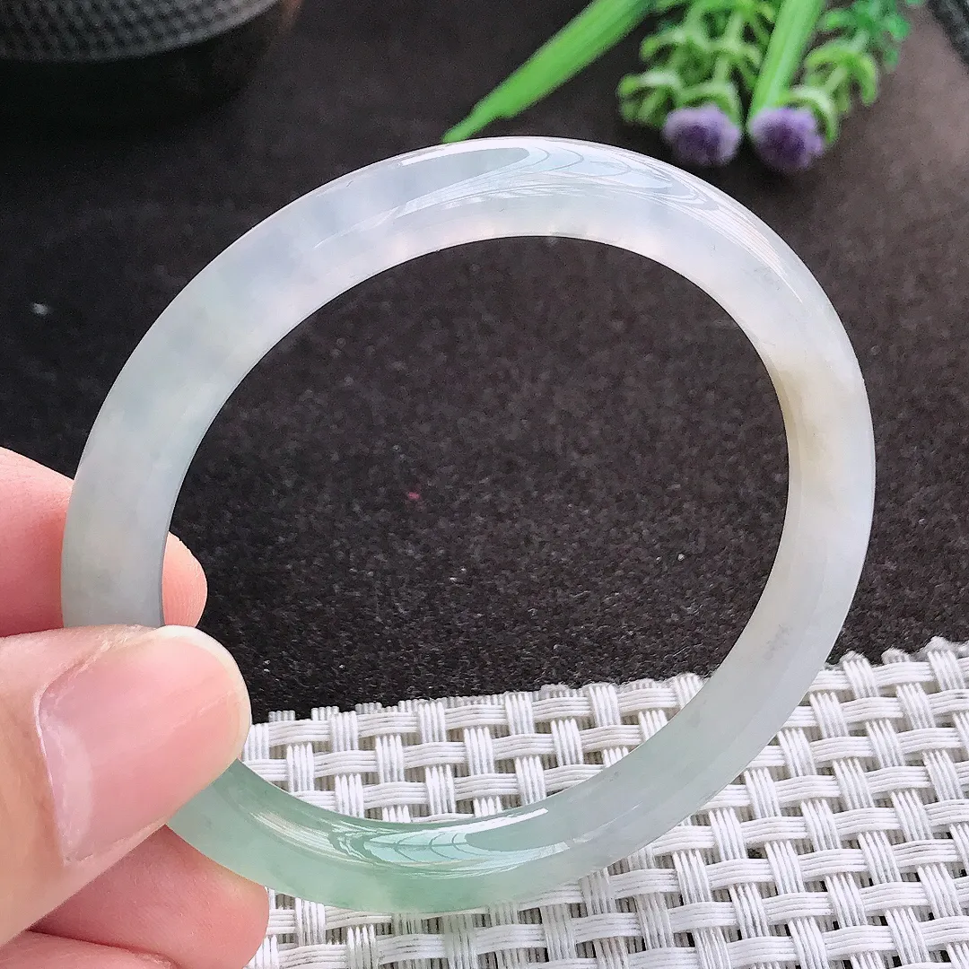 天然A货翡翠52.5/6.9/7.3老坑冰胶果冻冰晴圆条手镯细条玉镯