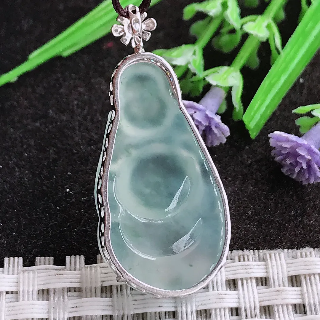 天然A货翡翠38.4/17.6/7.5老坑18k金镶嵌冰种佛公吊坠翡翠白冰玉佛挂件