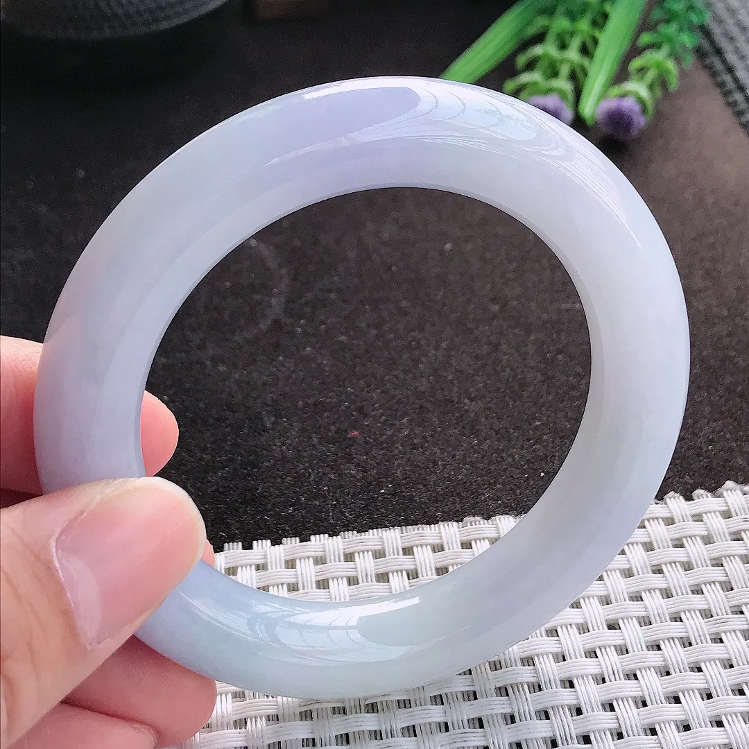 天然A货翡翠54.5/11.9/11.5老坑秀气冰润紫罗兰圆条手镯翡翠玉镯手环