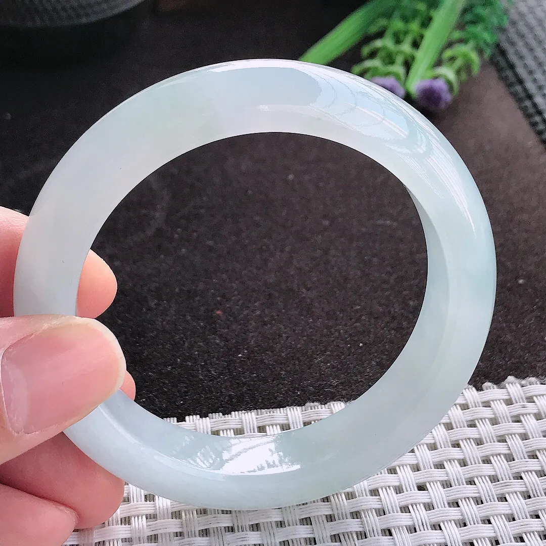 天然A货翡翠55.5/13.2/9.2老坑冰透果冻胶冰纯手镯宽边玉镯