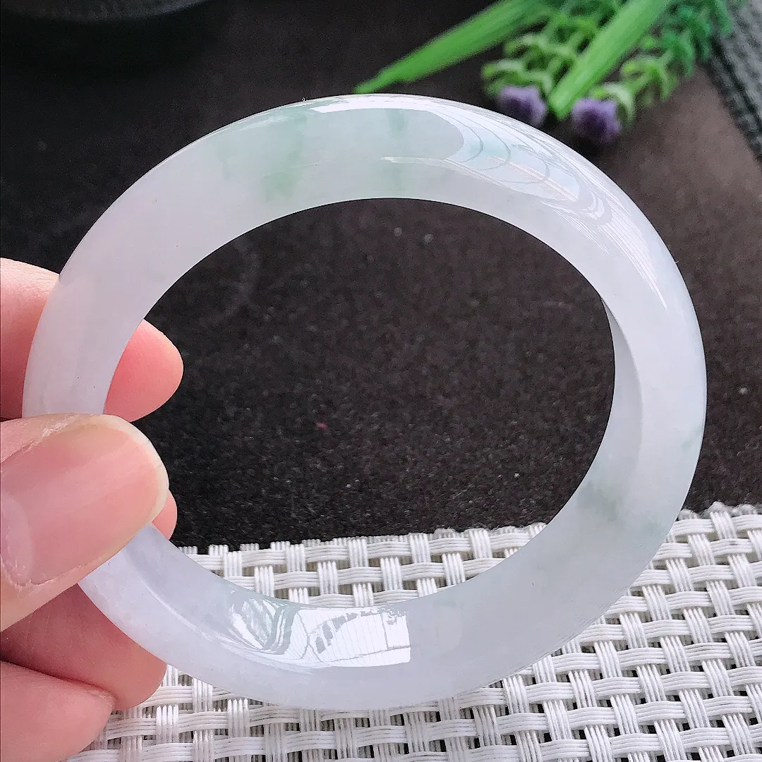 天然A货翡翠56.5/13.3/8.8老坑冰透果冻胶冰飘花手镯宽边玉镯