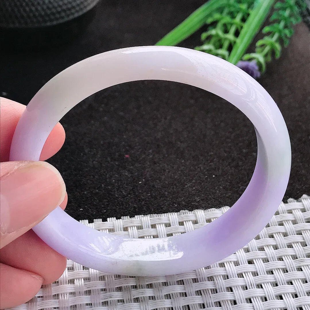 天然A货翡翠56/49.8/12.3/7.5老坑精美温润浓郁紫罗兰贵妃手镯宽边玉镯