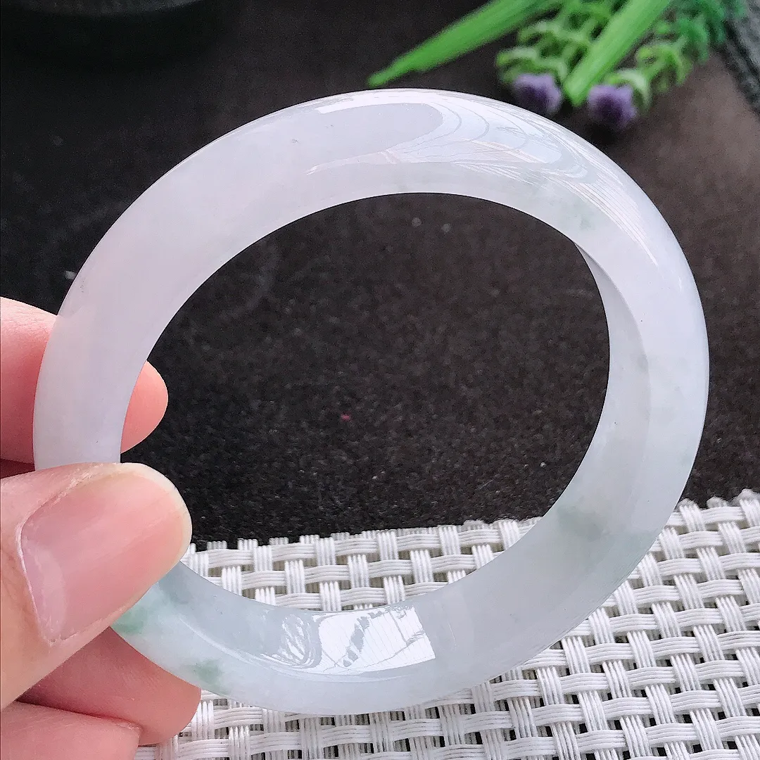 天然A货翡翠56.5/13.3/8.8老坑冰透果冻胶冰飘花手镯宽边玉镯