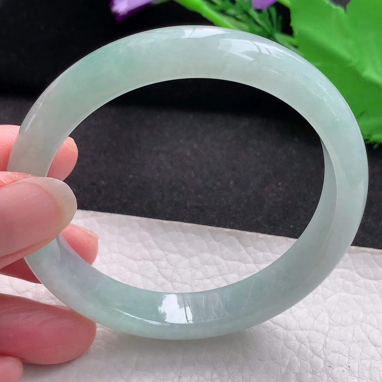 js自然光58*11.8*7.5平安镯 缅甸翡翠a货冰绿水灵宽边玉手镯玉手环