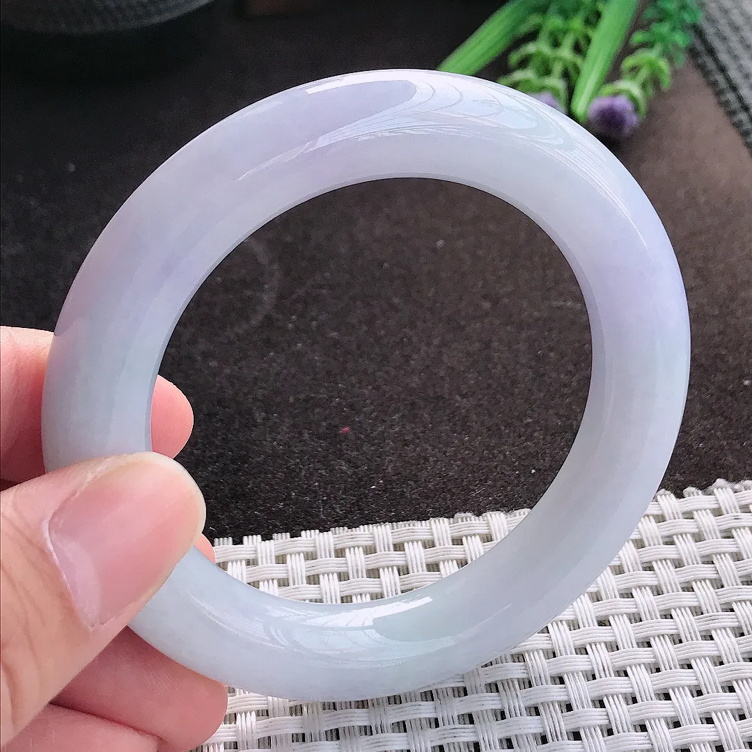 天然A货翡翠54.5/11.9/11.5老坑秀气冰润紫罗兰圆条手镯翡翠玉镯手环