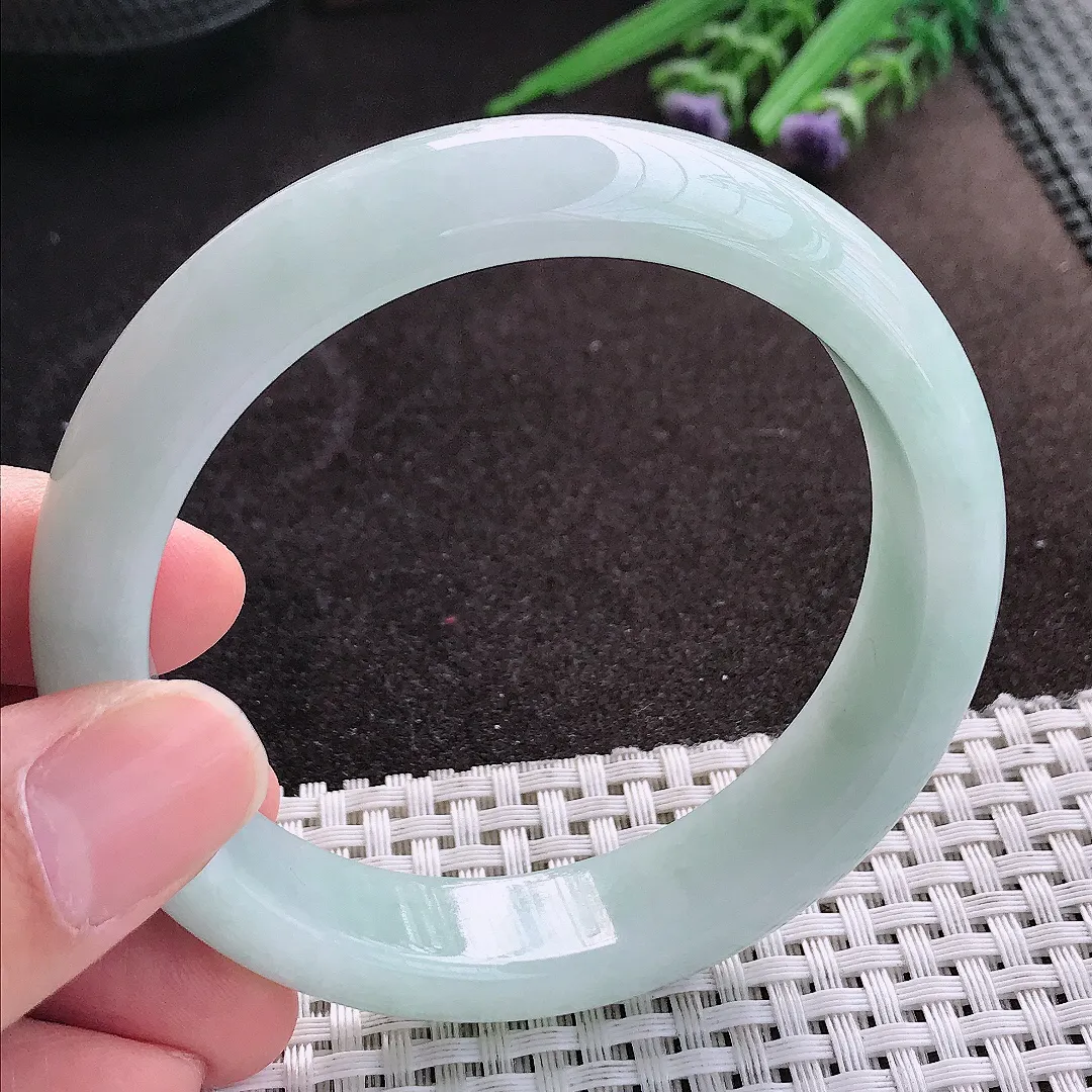 天然A货翡翠59.8/14.3/8.5老坑秀气冰润晴底色手镯宽边玉镯