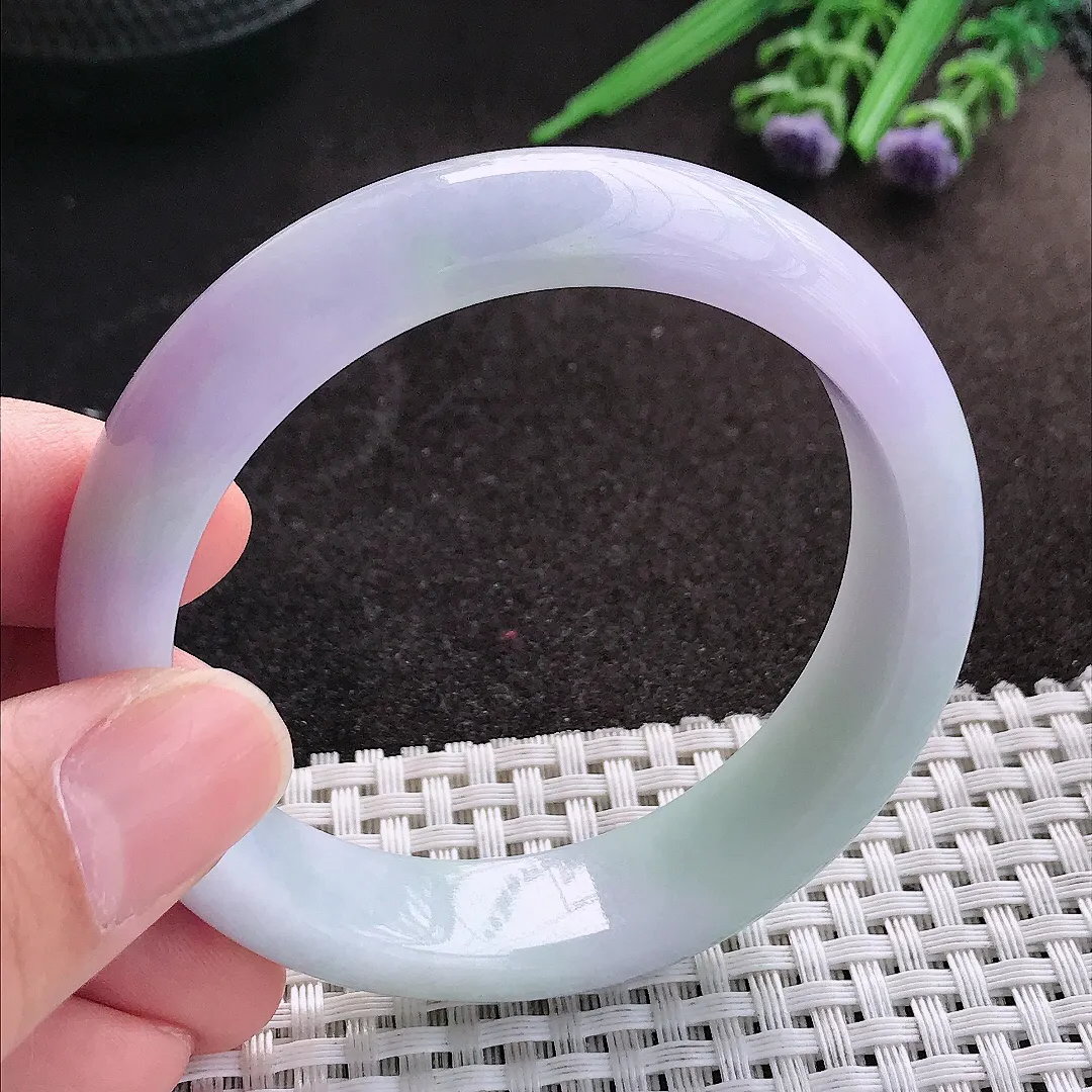 天然A货翡翠54.5/14.5/8老坑温润紫罗兰手镯宽边玉镯