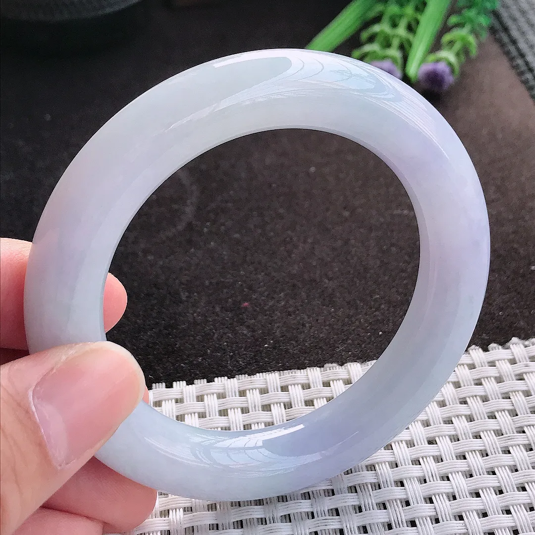 天然A货翡翠54.5/11.9/11.5老坑秀气冰润紫罗兰圆条手镯翡翠玉镯手环