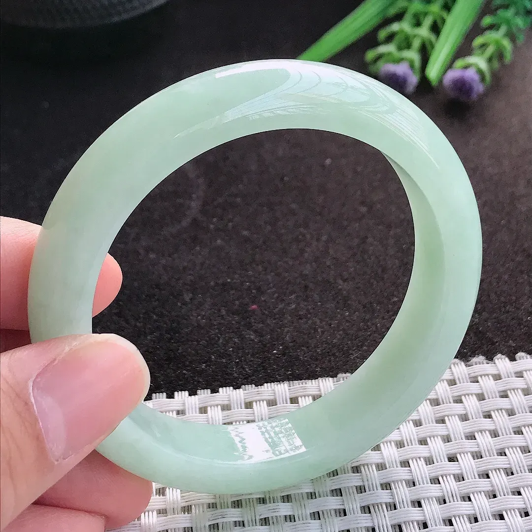 天然A货翡翠55/12.6/8.5老坑冰润起胶冰晴绿手镯宽边玉镯手环