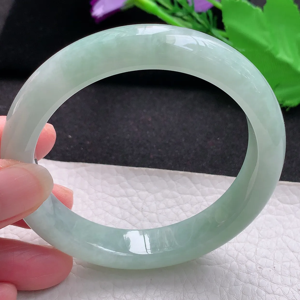 z大圈口60*12.7*8.8平安镯 缅甸翡翠A货晴绿宽边玉手镯玉手环