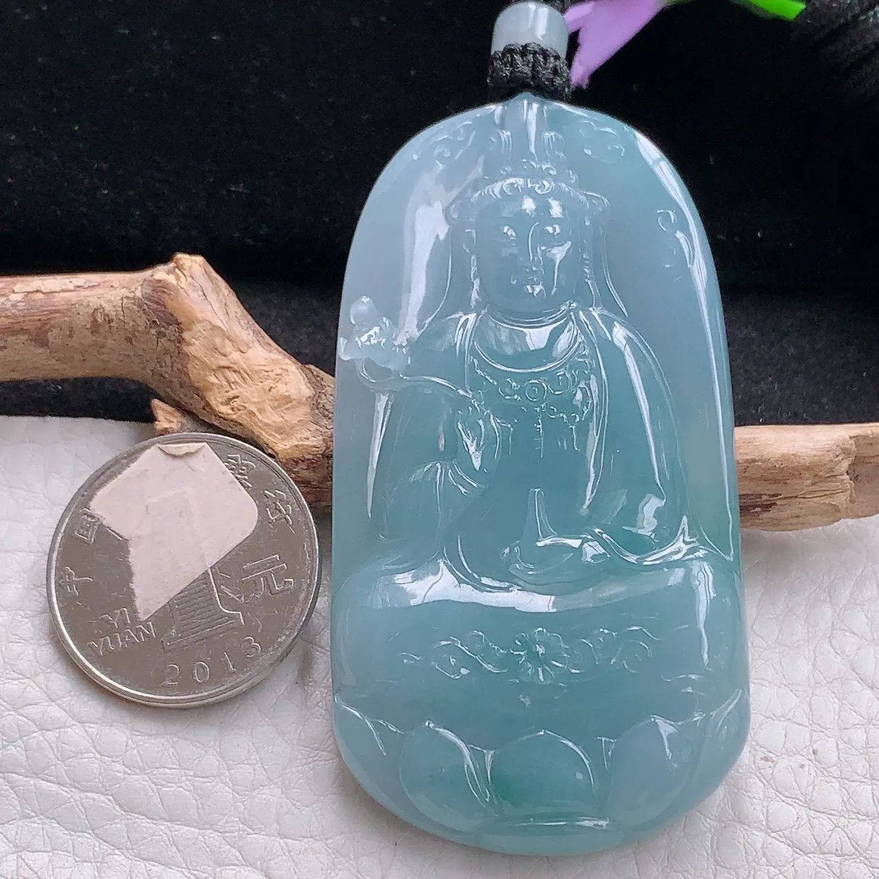 yl实拍68*36.2*7.5缅甸天然翡翠紫罗兰净瓶观音吊坠 持莲观世音菩萨