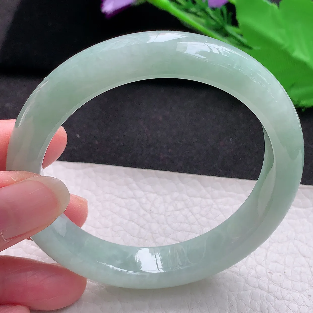 z大圈口60*12.7*8.8平安镯 缅甸翡翠A货晴绿宽边玉手镯玉手环