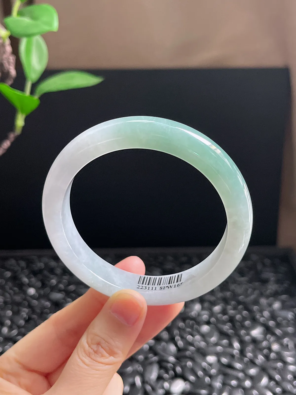 正圈57.9圈口，翡翠冰糯种淡绿色手镯