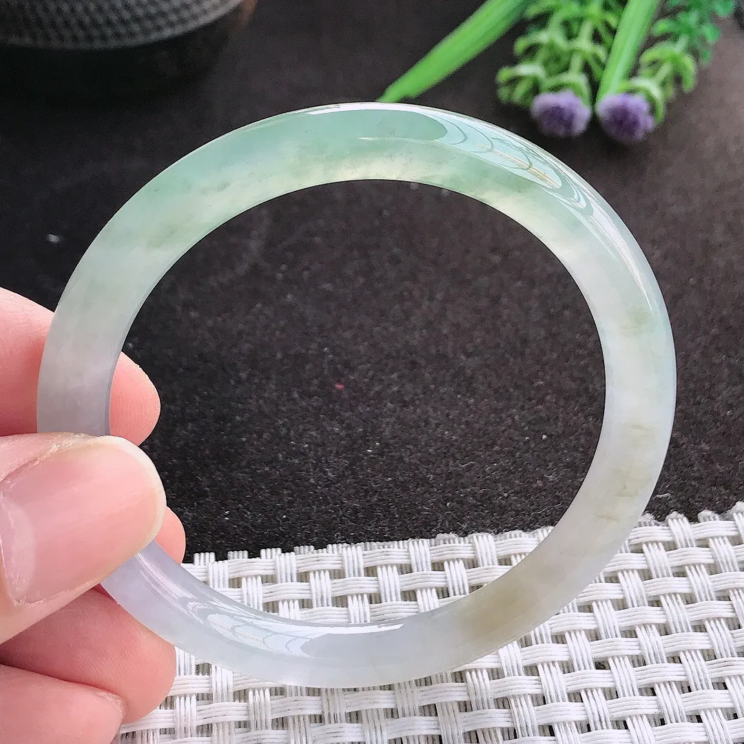 天然A货翡翠52.5/6.9/7.3老坑冰胶果冻冰晴圆条手镯细条玉镯