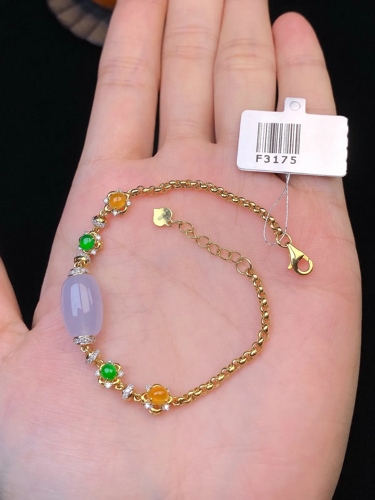 【冰种紫罗兰路路通组合镶嵌手链】颗颗冰透，饱满圆润，光泽闪耀，流行款，18K金钻镶嵌，裸石尺寸12.7*8.8毫米，总长185