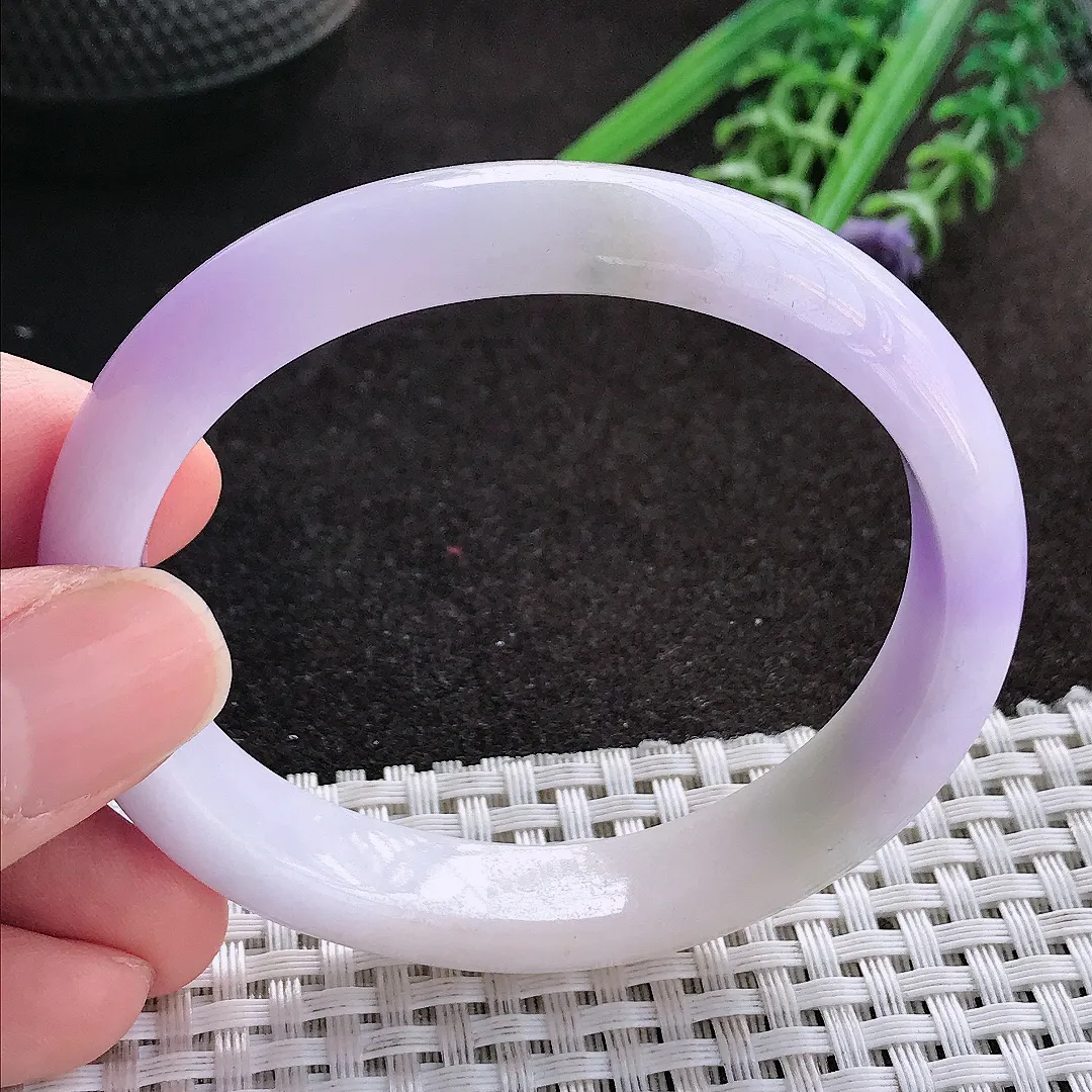 天然A货翡翠56/49.8/12.3/7.5老坑精美温润浓郁紫罗兰贵妃手镯宽边玉镯