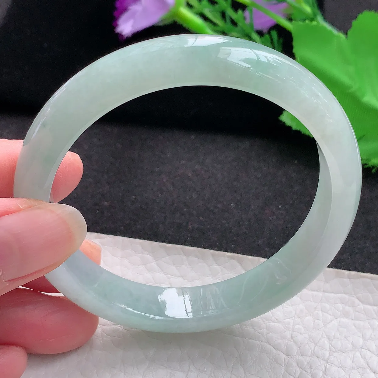 js自然光58*11.8*7.5平安镯 缅甸翡翠a货冰绿水灵宽边玉手镯玉手环