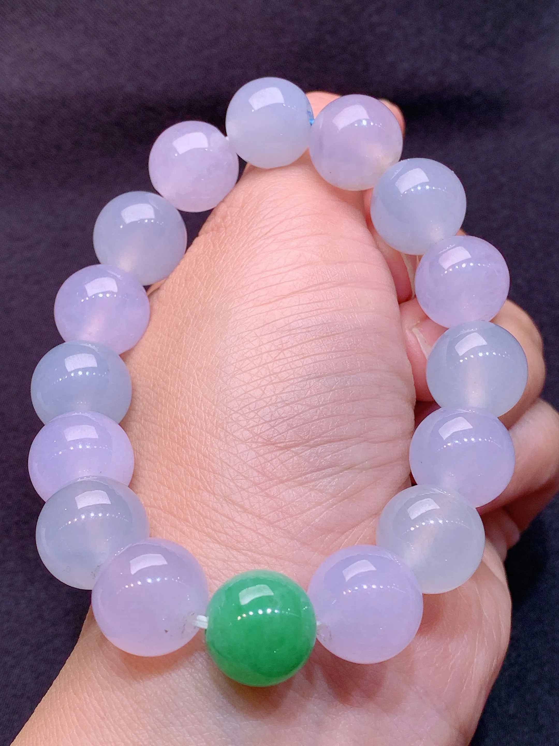 冰紫组合满绿蛋面手链 玉质细腻 色泽清新艳丽 整体尺寸13.6