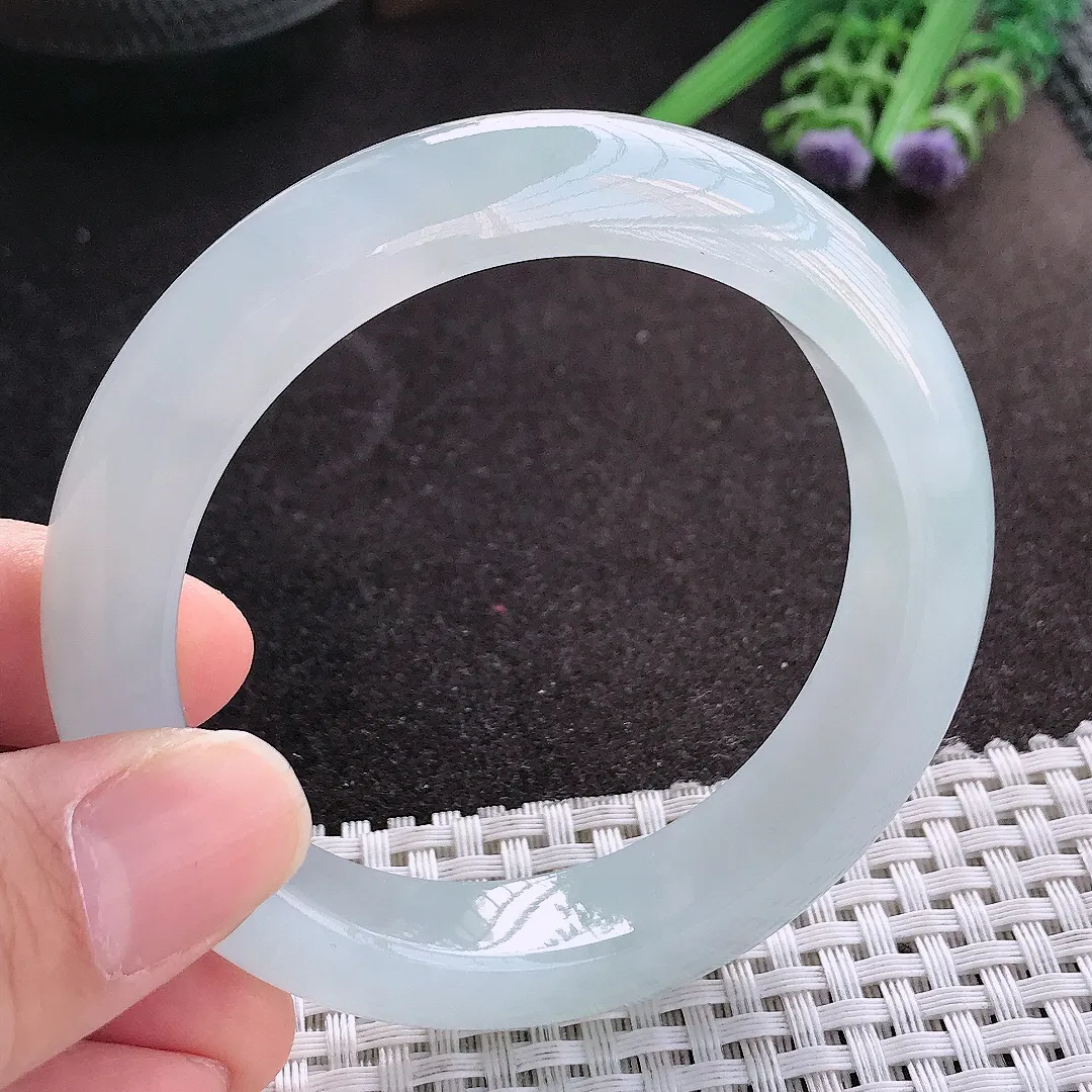 天然A货翡翠55.5/13.2/9.2老坑冰透果冻胶冰纯手镯宽边玉镯