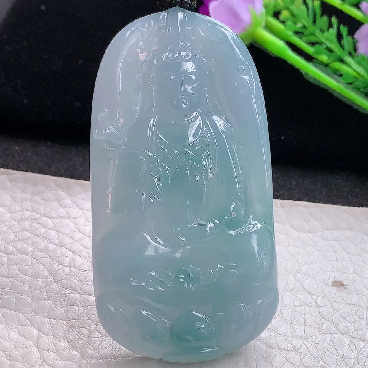 yl实拍68*36.2*7.5缅甸天然翡翠紫罗兰净瓶观音吊坠 持莲观世音菩萨