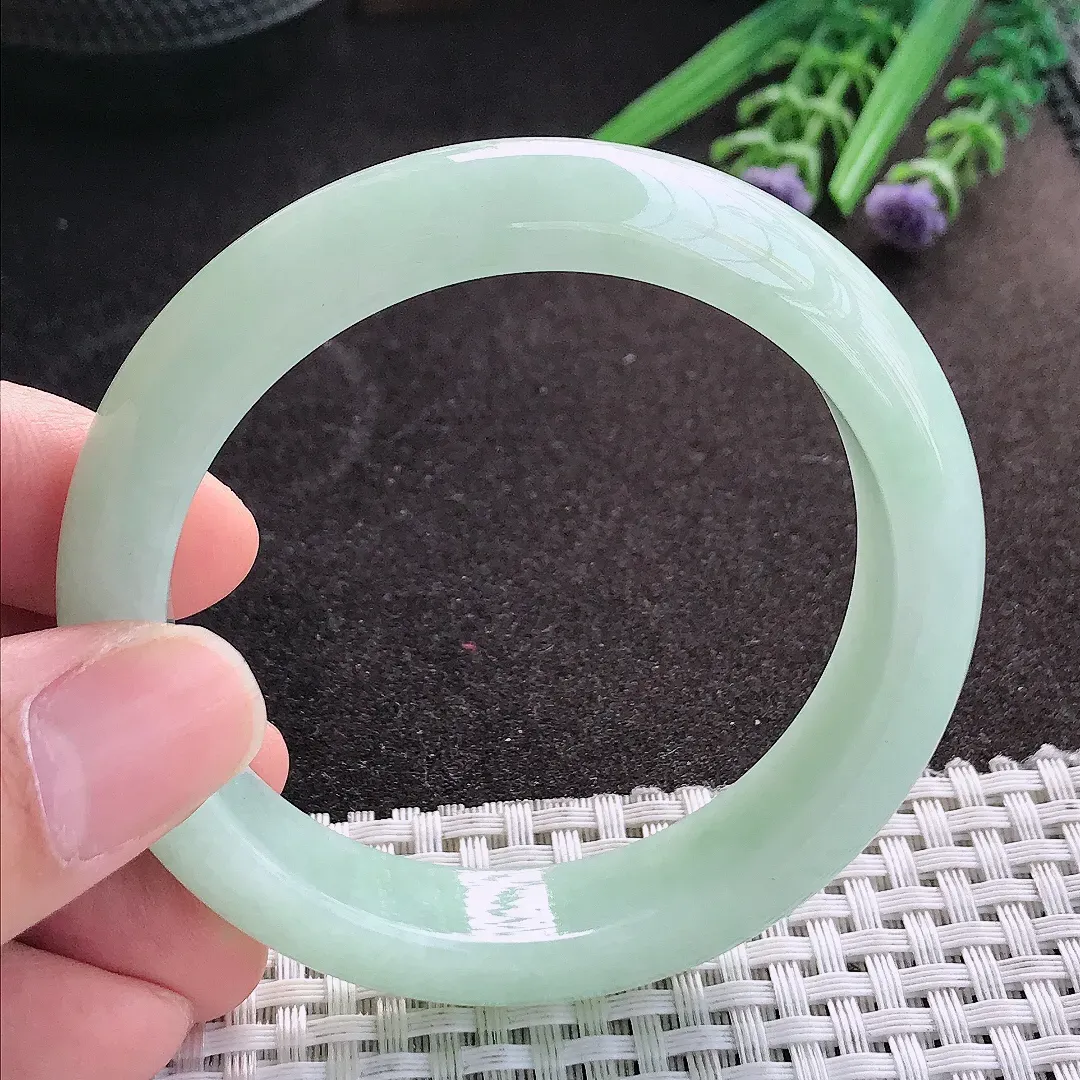 天然A货翡翠55/12.6/8.5老坑冰润起胶冰晴绿手镯宽边玉镯手环